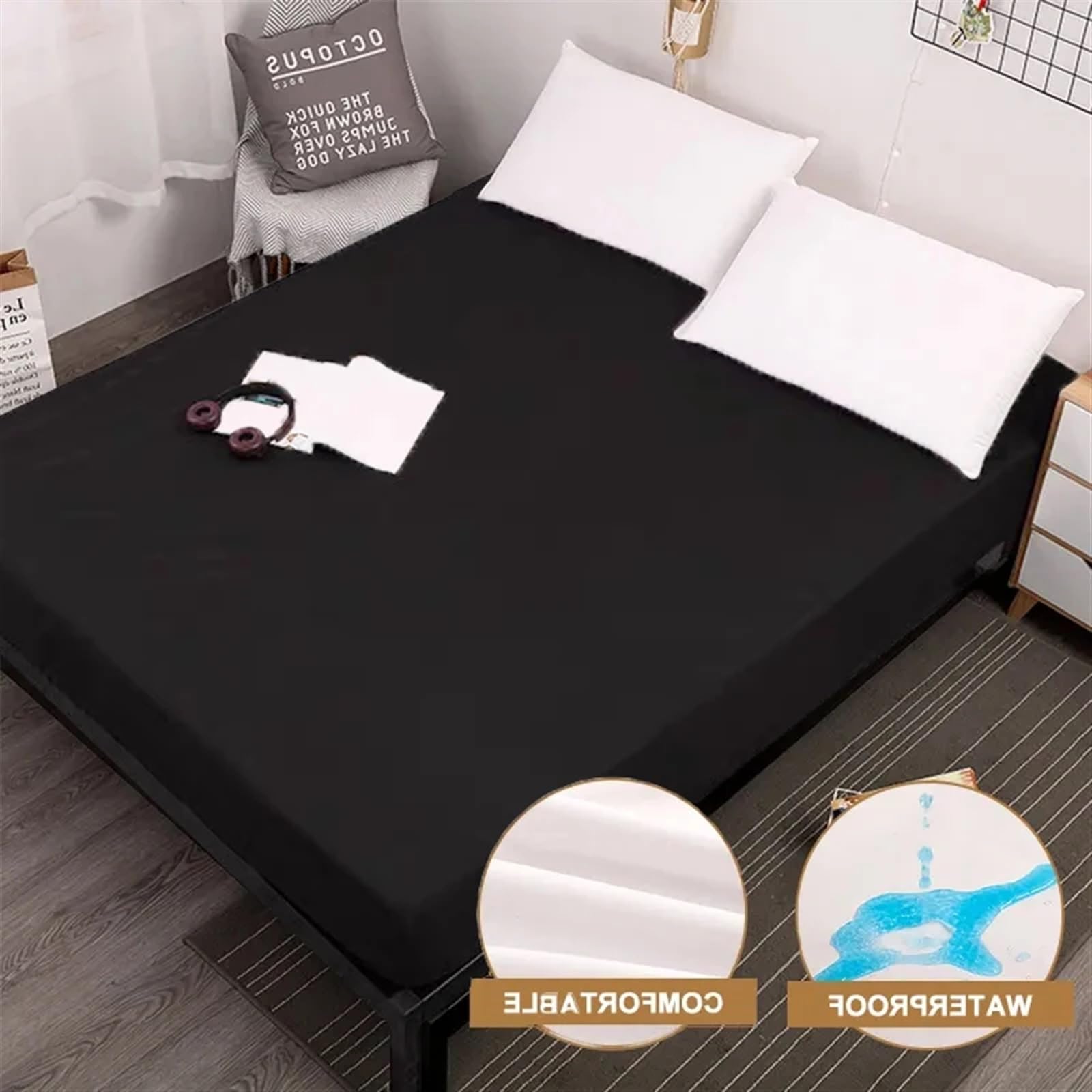 Funda Colchon Impermeable Sábana bajera o funda de almohada antitirones, impermeable, tamaño ajustable, banda elástica, juego de cama, Funda de colchón individual, doble, King(Blue Waterproof,Full 54x