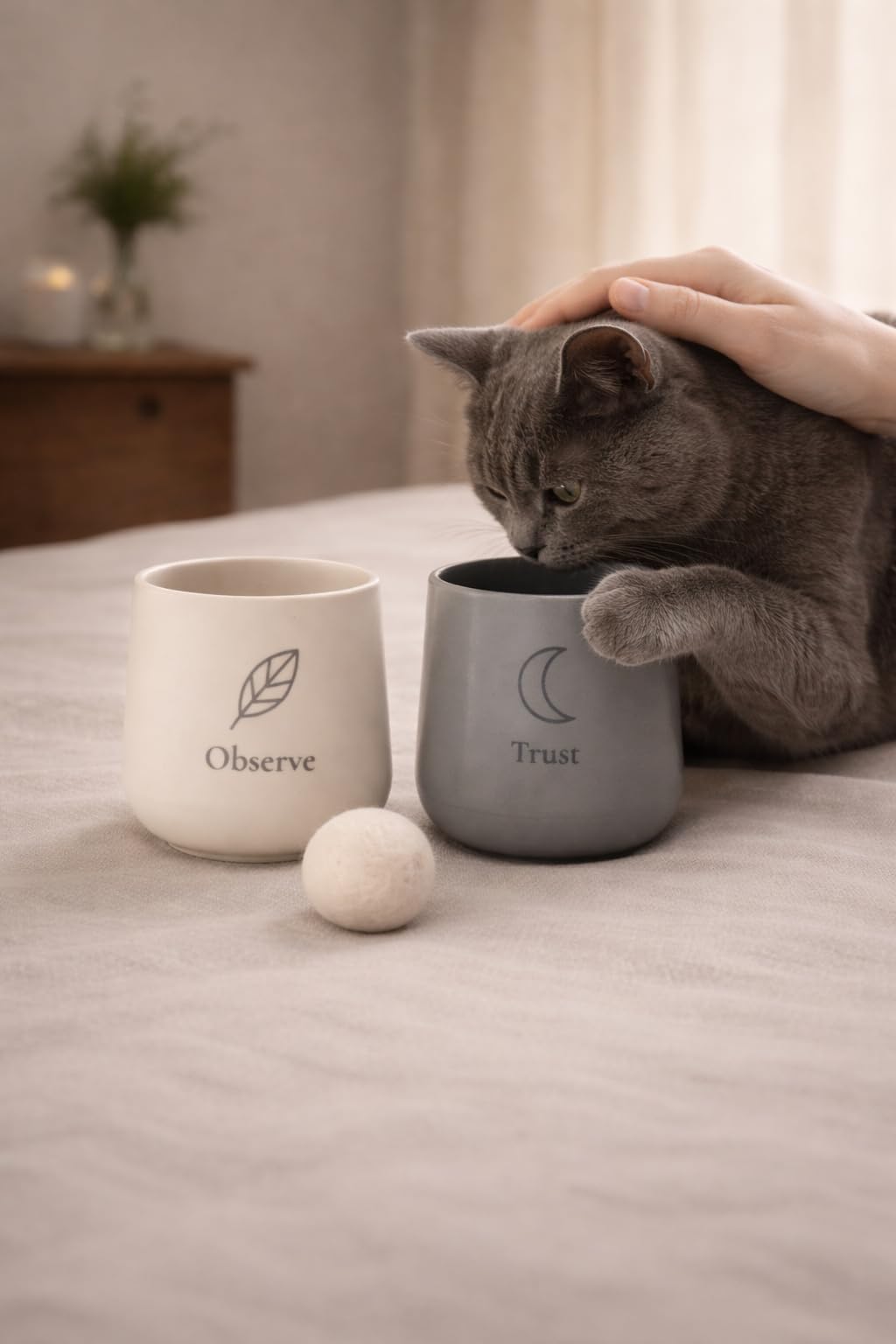 Interaktives Katzenspielzeug zur mentalen Stimulation und Mensch Katze Bindung Porzellan Trust Cups Haiku Mobile DIY redaktionelle Karten Achtsames Premium Geschenk in hochwertiger Geschenkbox