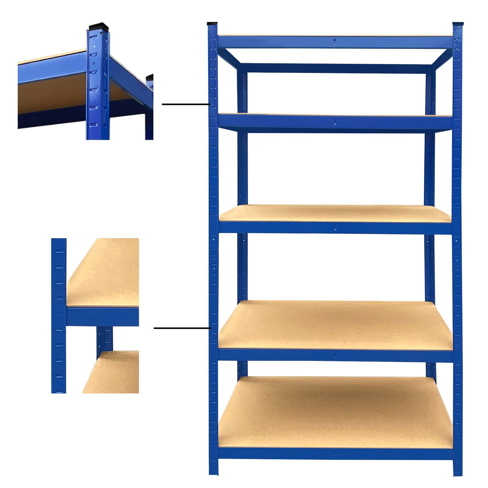 Huini Scaffalatura per carichi pesanti, 5 strati, capacità massima 875 kg, 175 kg per scaffale, resistente scaffale in metallo per garage, capannoni e officina, 200 x 100 x 50 cm, blu