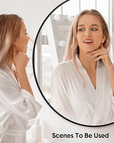 Miniatura 6 de IDEALHOUSE Espejo redondo de 24 pulgadas, espejo de baño ecológico HD, espejo circular con marco de metal, espejo de pared moderno para baño, sala