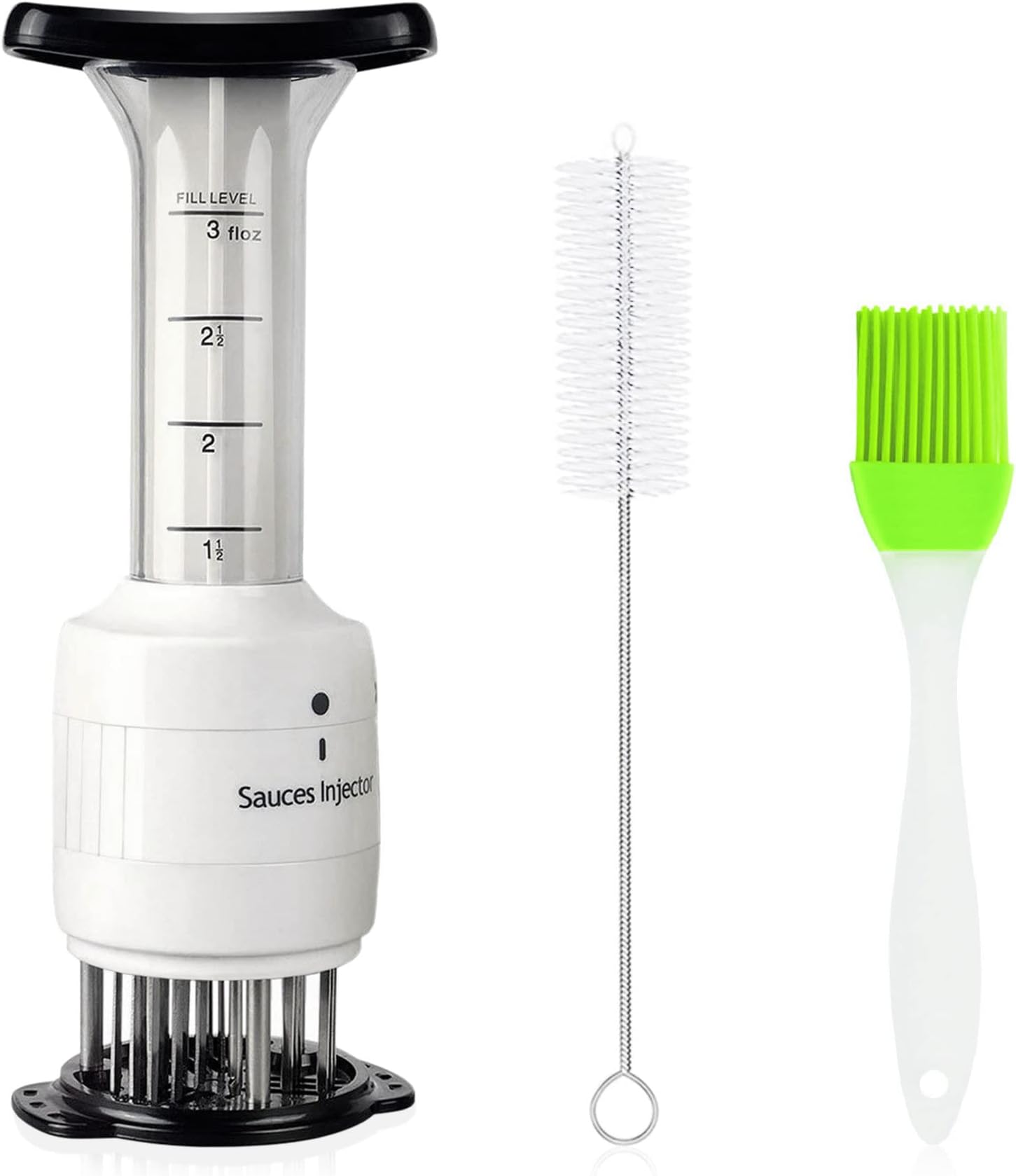 Meat Injector, Meat Tenderizer Needle Turkey Injector 90ml for Kitchen, Cooking, Baking, Outdoor BBQ, Etc. Including Food Injector Syringe, Oil Brush and Cleaning Brush