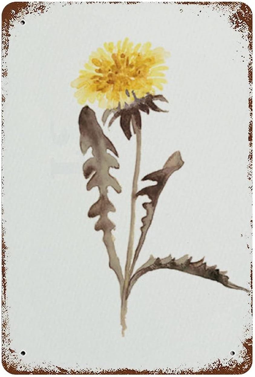 rayprint Dandelion Aluminum Metal Sign Abstract Yellow Flower Wall Decor Modern Home Decor Metal Sign Wall Sign for Bars Cafe Plaquees 8x12inch