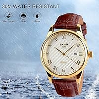 SKMEI Business-Herren-Quarz-Armbanduhr, römische Ziffern, Lederband, lässig, wasserabweisend, analoge Uhren, Schwarz + Gold, Business – Ansicht 6