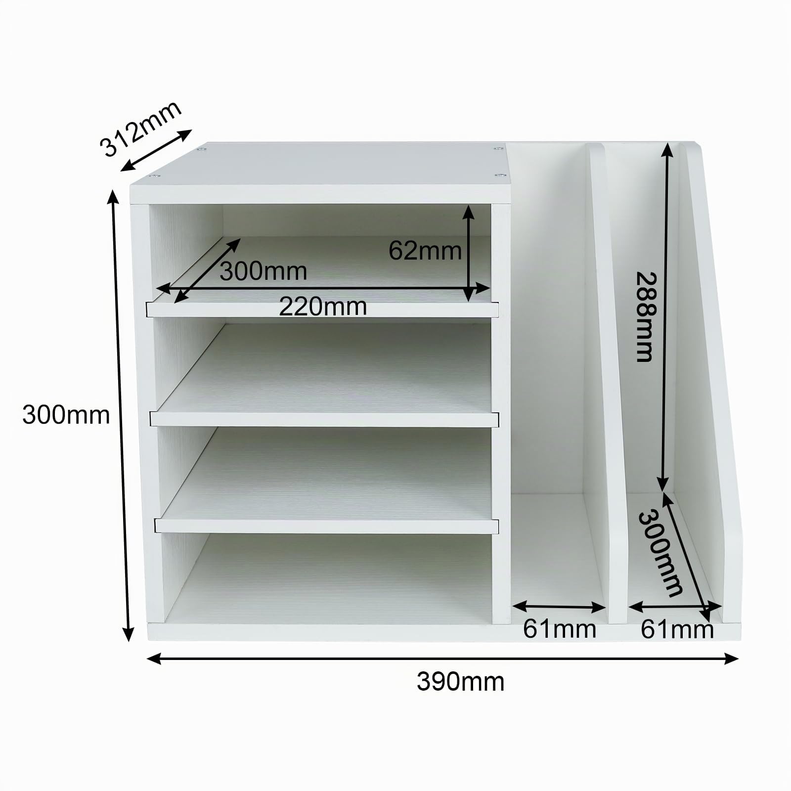 EasyPAG 6 Fächer Holz A4 Büro Schreibtisch Organizer Dokumentenhalter Aktenablage Zeitschriftenhalter Briefablage Papier Magazin Organisator,Weiß
