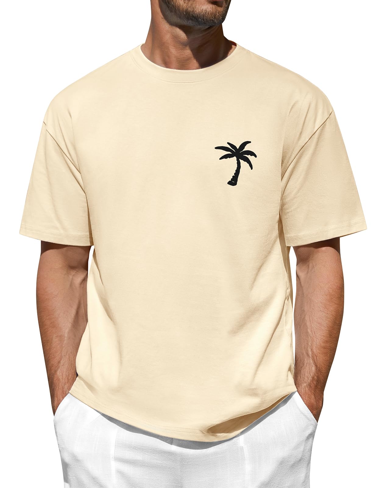 CMTOP Oversize Tshirt Herren Sommer Rundhals Kurzarm T-Shirt Aufdruck Lässig Shirt mit Palme Casual Lose Tops Tee