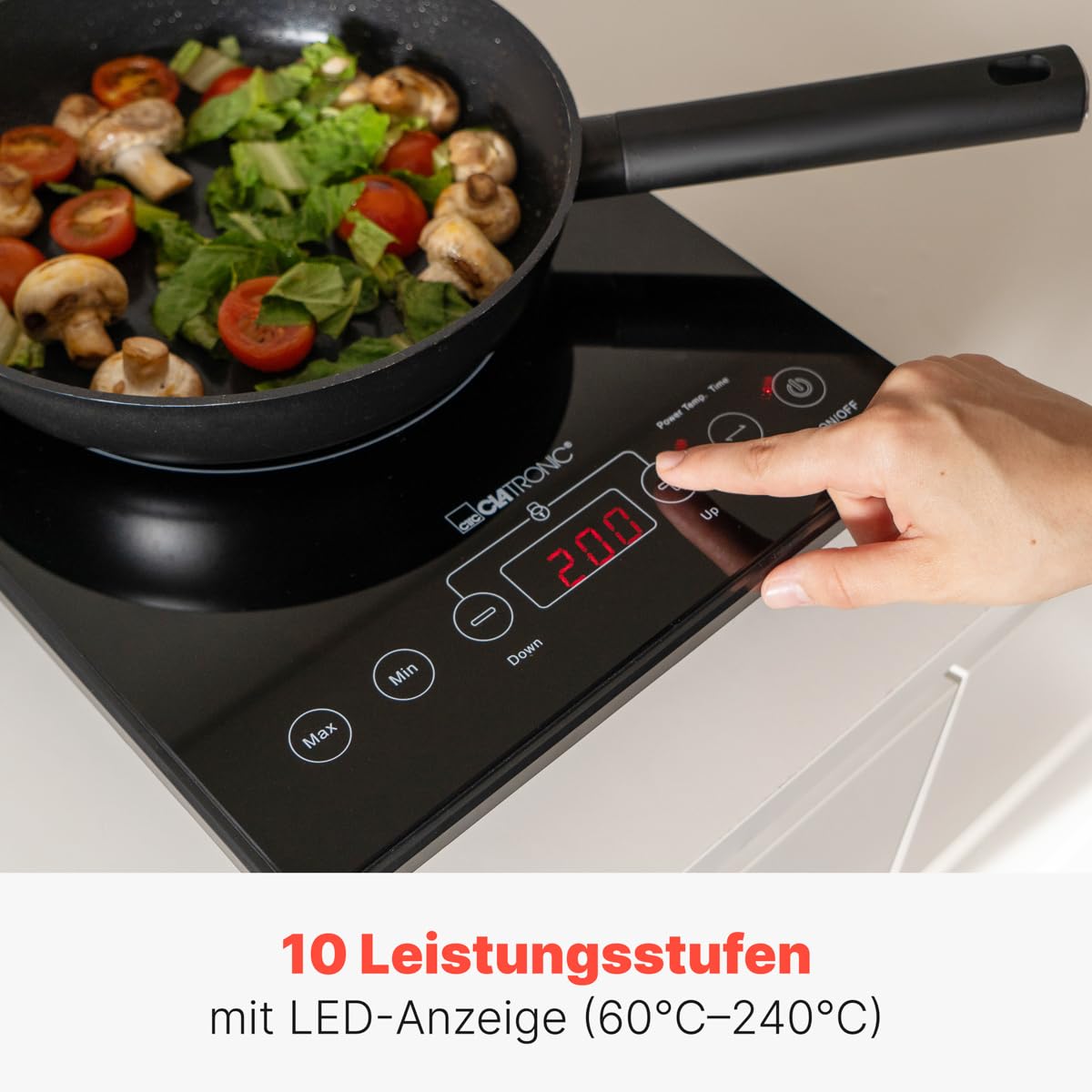 Clatronic® Induktionskochplatte | Kochplatte mit Sekundenschneller Erhitzung durch Induktion | Herd mit ECO-Save für 55% Zeitersparnis | Induktionskochfeld mit automatischer Topferkennung | EKI 3569
