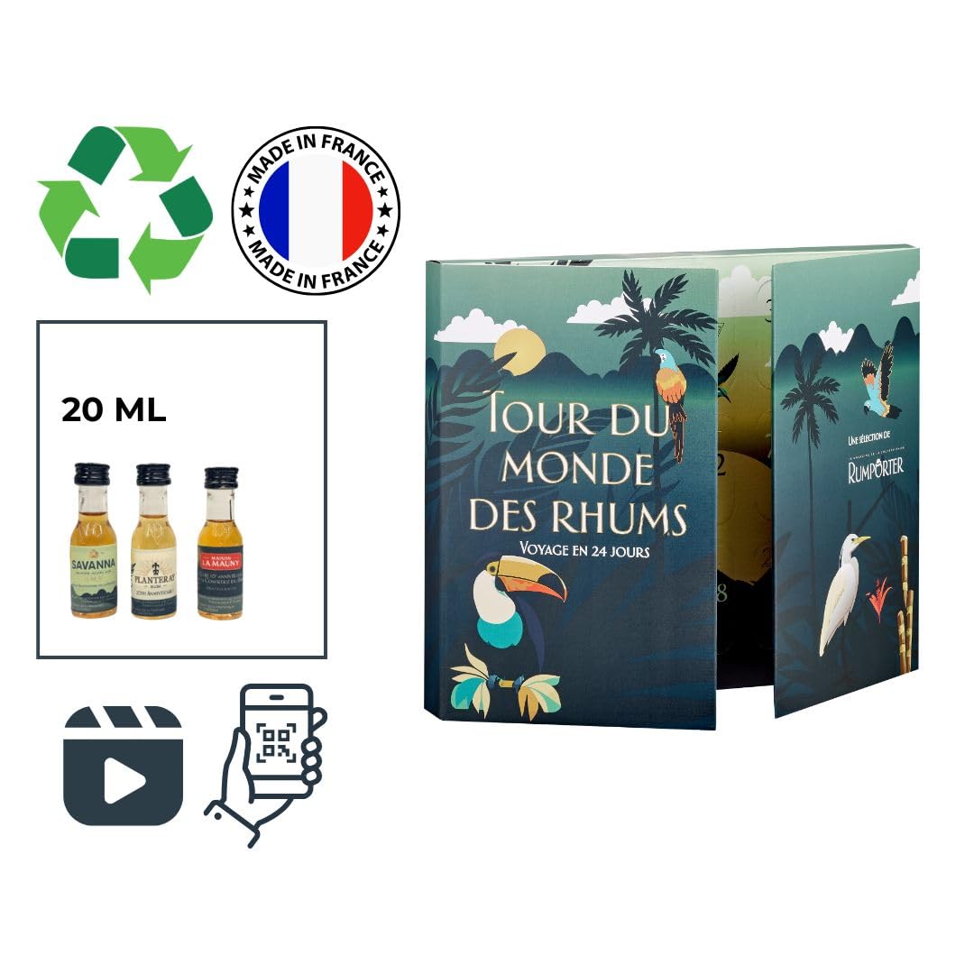 Calendario de Adviento Ron – Caja de degustación con 24 mini rones de 20 ml – “La Vuelta al Mundo de los Rones” de Rumporter – Para hombres y mujeres