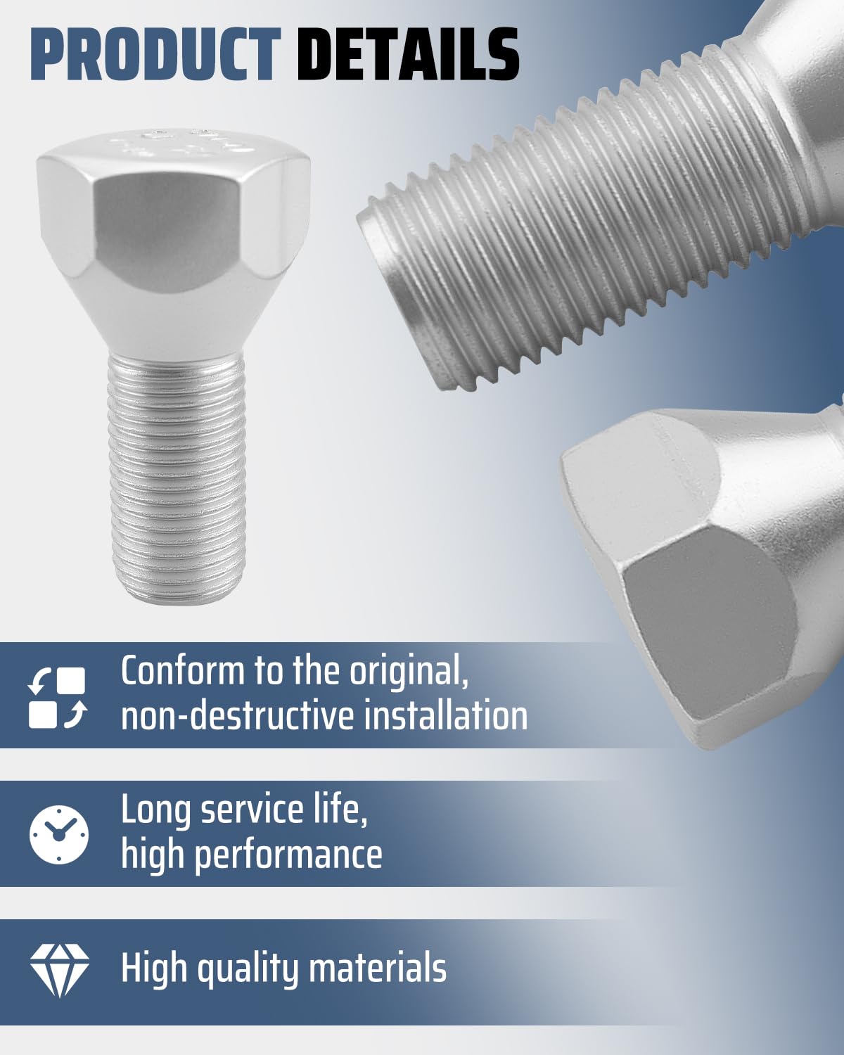 11062A Trailer Lug Bolts Fit for Boat & Utility Trailers, 1/2-20 Bolts-13/16 Hex 7/8 "Thread, High Strength Solid Steel Surface Galvanized 5PCS