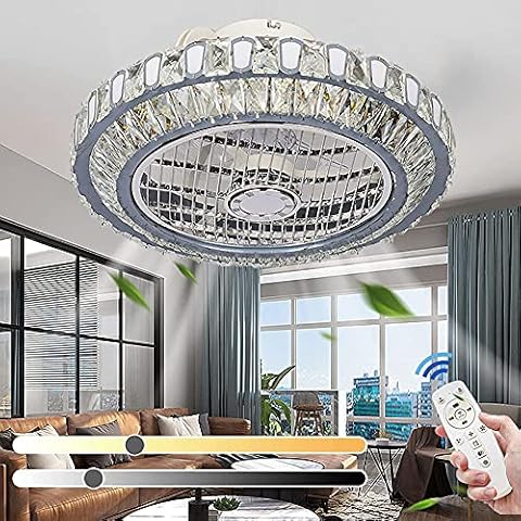 Crystal Led Fans Ceiling Lighting 72W Mute Modern Ceiling Fan with Lights and Remote Quiet Dimmable Invisible Ceiling Fans Lamps Dining Room Bedroom Living Room Crystal Ceiling Fan Lights-Silver(A) Cover