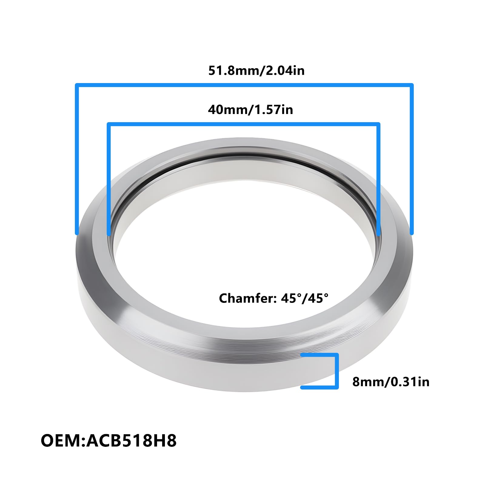 Cuscinetti per Serie Sterzo per Bicicletta 2 Pezzi ACB518H8 40x51,8x8 Mm Compatibili con Giant Compatibili con Telai Specialized