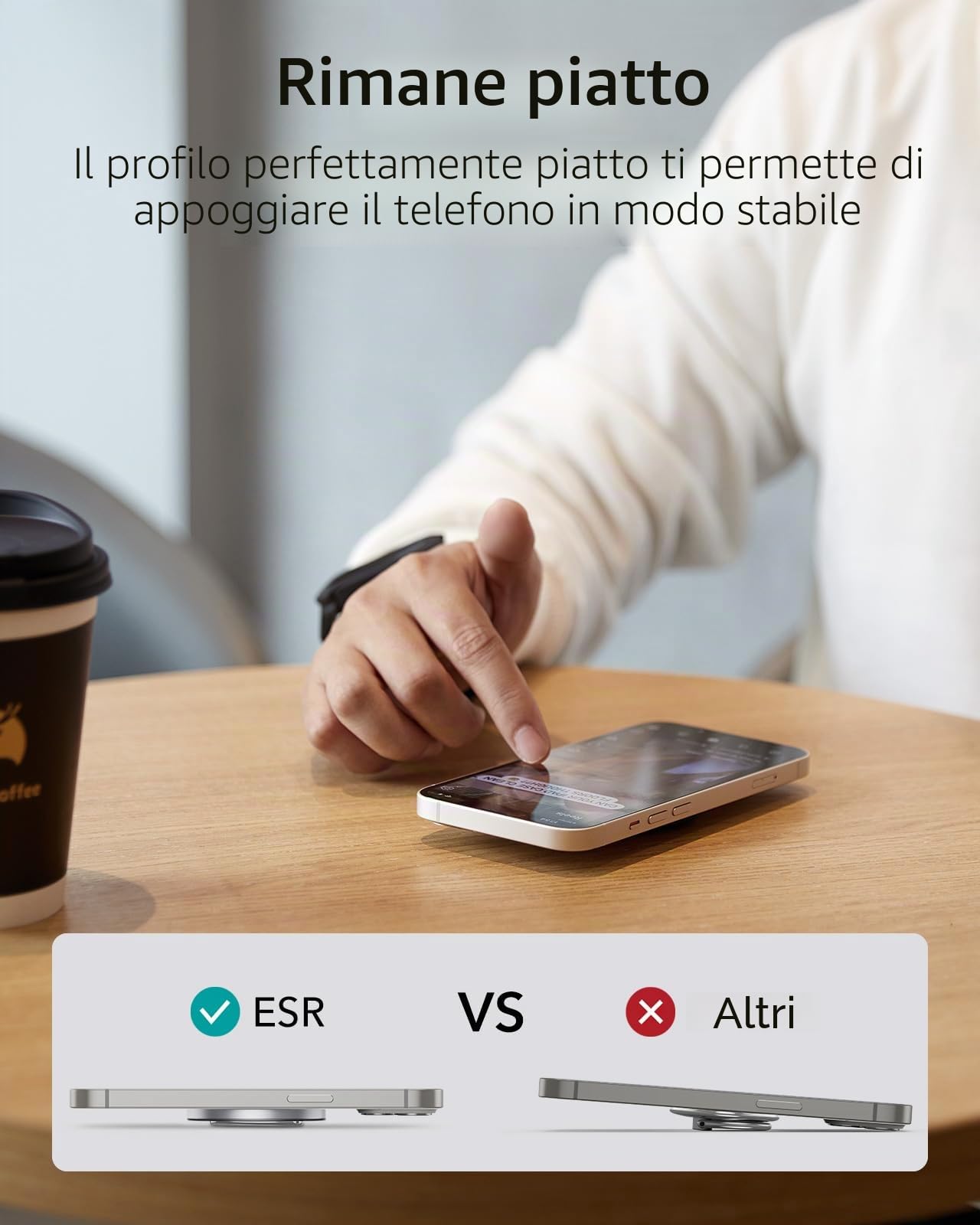 ESR Supporto Magnetico ad Anello per Cellulare con MagSafe Ring e Anello MagSafe, impugnatura per telefono, supporto MagSafe per iPhone 17/16/15, Google Pixel 10, Samsung (Inclusi 2 anelli metallo)