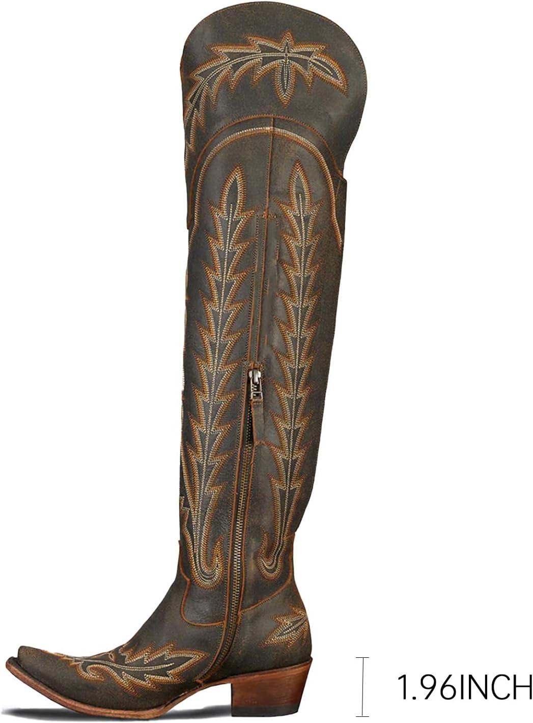 olomisa Over the Knee Cowboy Boots for Women Embroidery Cowgirl Boots Chunky Heel Side Zipper Boots Thigh High Western Boots - Image 4