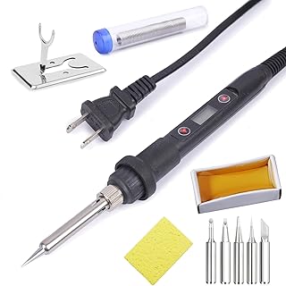 Soldering kit, 60W Electric Soldering Gun, Fast Heat 10-in-1 LCD Adjustable 200～450℃, with 5 Soldering Iron Tips, Solder Wire, Solder Wire Flux, Soldering Iron Stand, Sponge, for Soldering and Repair