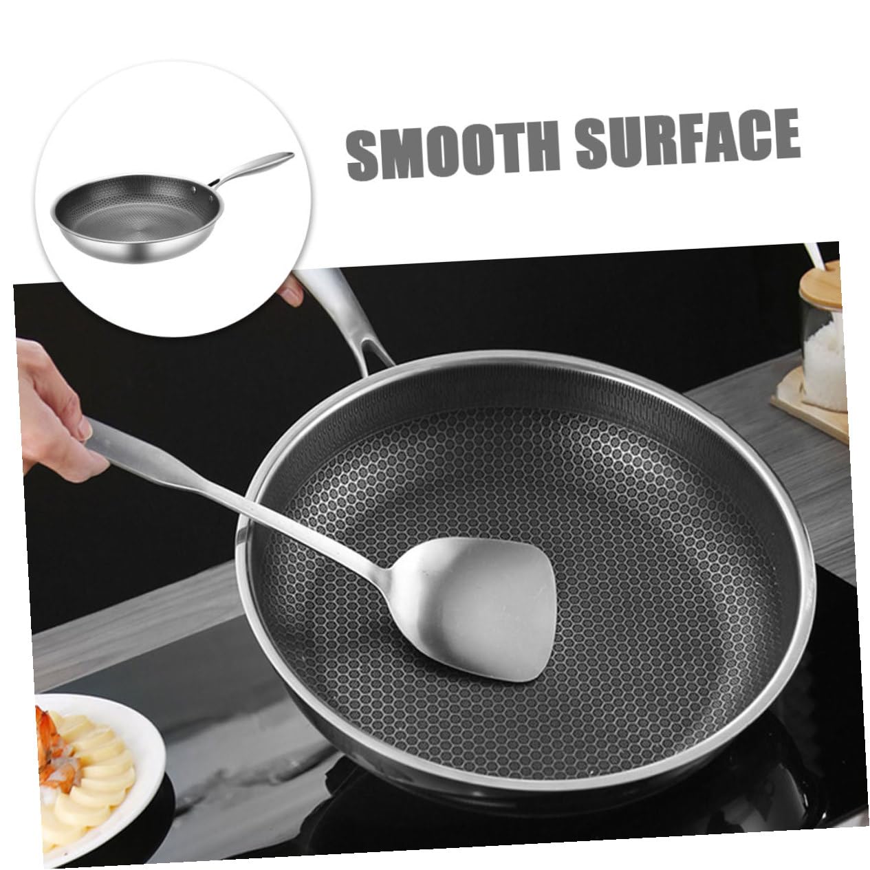 Gadpiparty Padella Antiaderente Nido D’ape in Acciaio Inox 28 Cm, Padella Piccola per Friggere Uova e Bistecche Fondo Piatto e Impugnatura Ergonomica, per Uso Domestico su Tutti i Fornelli