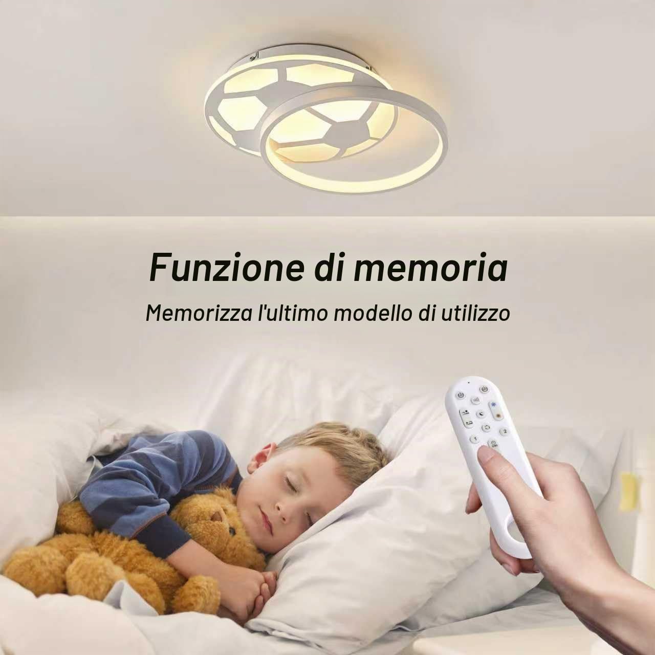 Plafoniera Cameretta Bambini, 40CM Tipo Calcio Dimmerabile Plafoniera LED Soffitto, Lampade a Soffitto Cameretta Bambino con Telecomando e Funzione di Memoria per camera da letto e studi