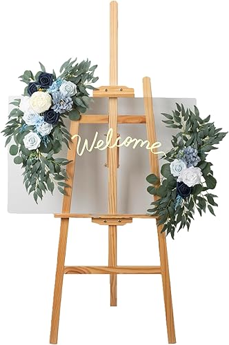 Miniatura 4 de AitnWoy Kit de flores artificiales para arco de boda, 2 unidades, flores de rosas de seda, peonía de seda, letrero de bienvenida para ceremonia de