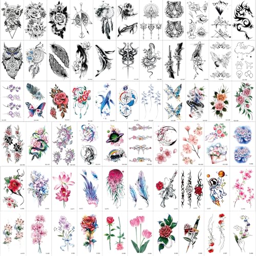 La mejor comparación de Tattoo Mujer disponible en línea. 38 63 hojas de tatuajes temporales para adultos( adecuado tanto para hombres como para mujeres)- Diseños de Flores, animales, Delfines, astronautas y Más - Impermeables y No...