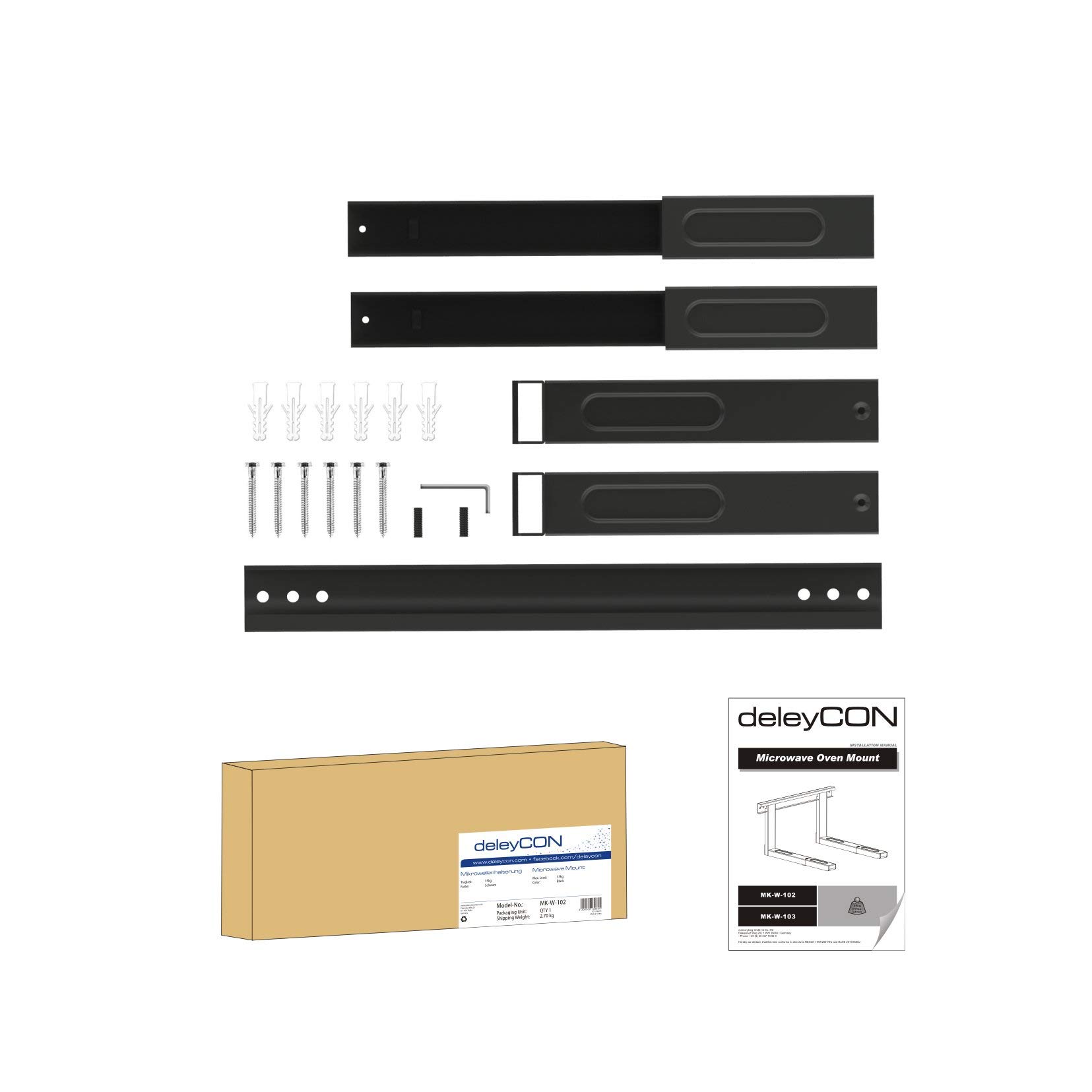 deleyCON Universalhalterung für Mikrowelle, Wandmontage, bis 35 kg, ausziehbar auf 53,5 cm, für Backofen, Kaffeemaschine, Schwarz
