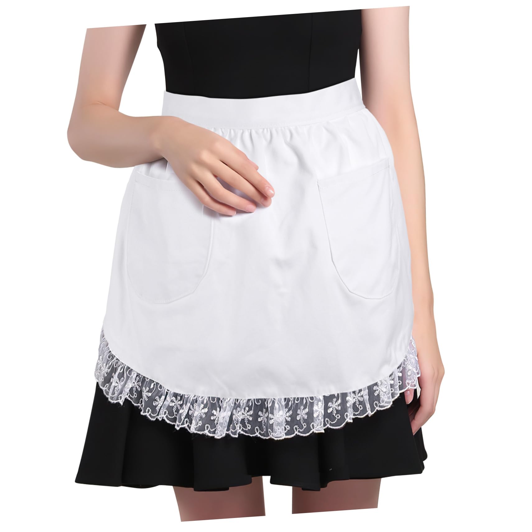 HOLIDYOYO Lace Apron Cleaning Apron Servant Apron Smock Apron Half Waist Apron Ruffle Retro Apron Waitress Waist Apron Adjustable Apron for Women Maids Aprons Apron Maid Chef Apron Mrs White