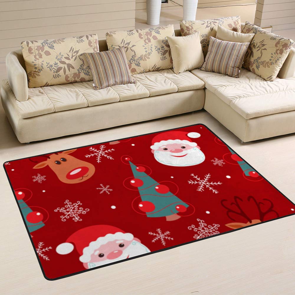 Tapis de Noël renne rouge grand tapis de salon maison imprimé flocon 72x48