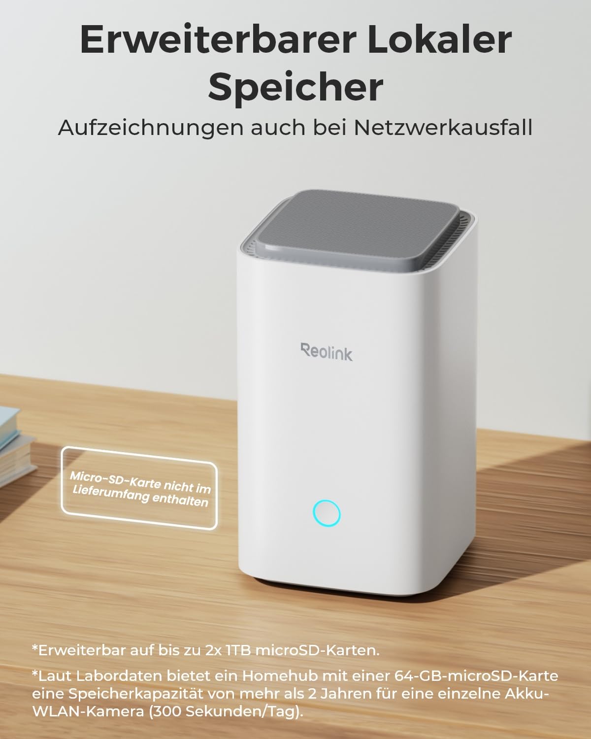 Reolink Home Hub für Überwachungskamera, 4K-Live-Ansicht & -Wiedergabe, Erweiterbarer Lokaler Speicher bis zu 2×1TB, Erweiterte Verschlüsselung, 2.4/5GHz Wi-Fi 6, Keine monatliche Gebühr