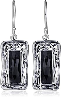 Retro Vintage Style Choice of Gemstone 925 Sterling Silver Rectangle Dangle Earrings