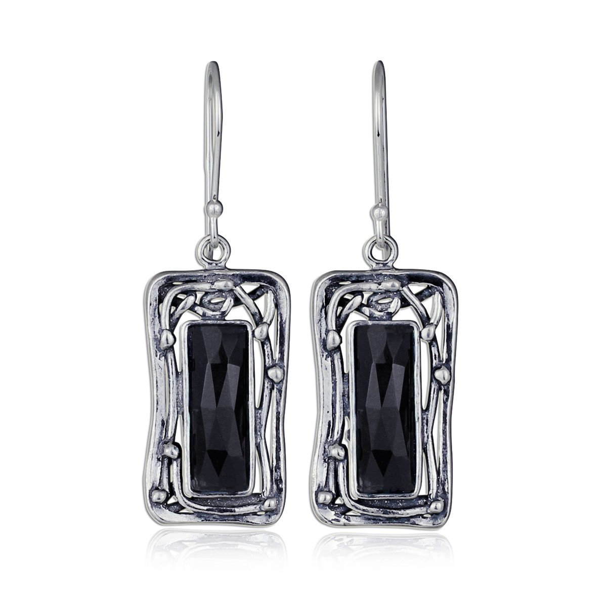Retro Vintage Style Choice of Gemstone 925 Sterling Silver Rectangle Dangle Earrings