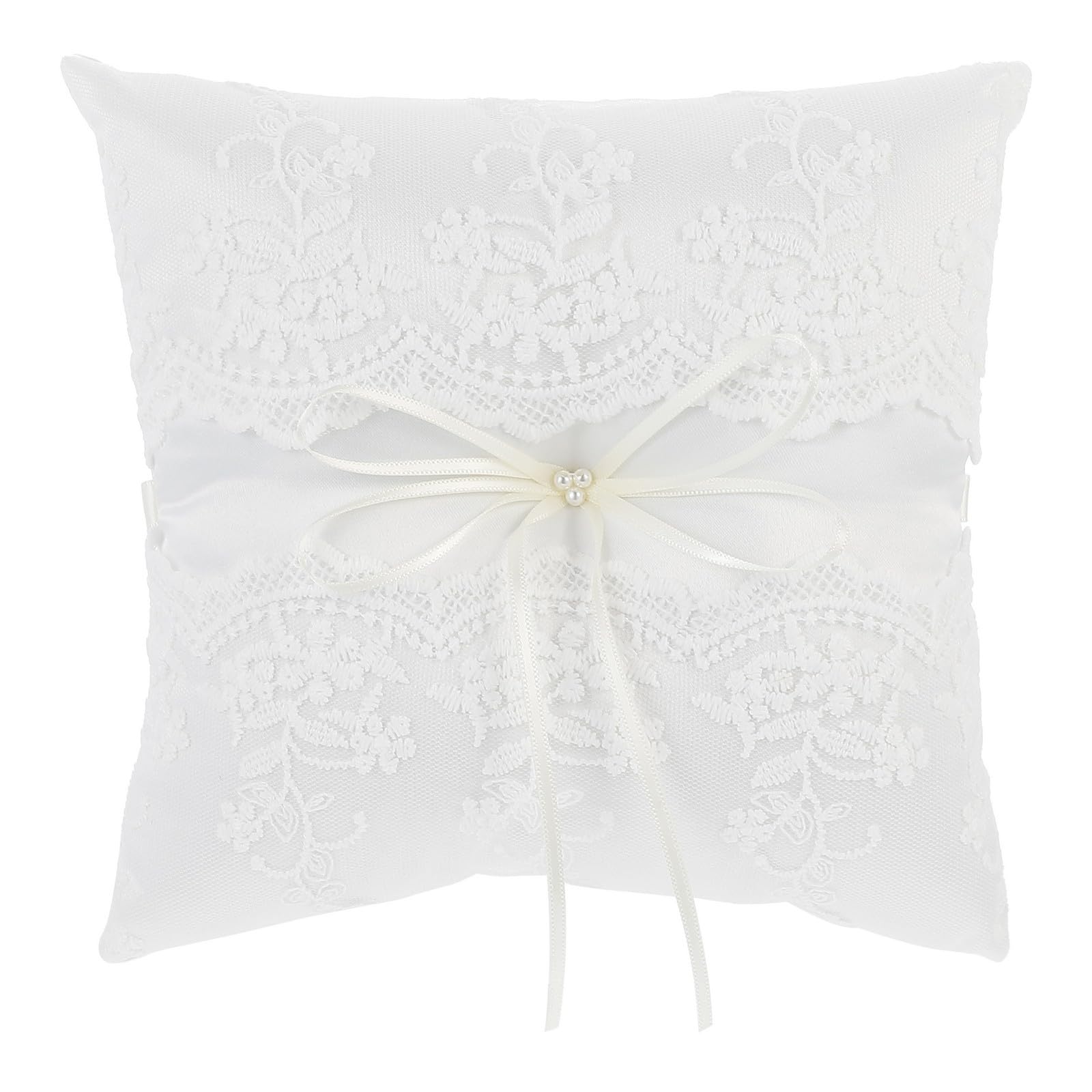 Cojín para anillos de novia anticaídas almohada de satén blanco para pajes