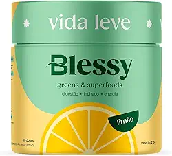 Blessy Brasil Greens - Suplemento Detox Alimentar - promove o desinchaço corporal, ajuda na eliminação de toxinas e oferece uma sensação diária de leveza e bem-estar (Médio, Limão)
