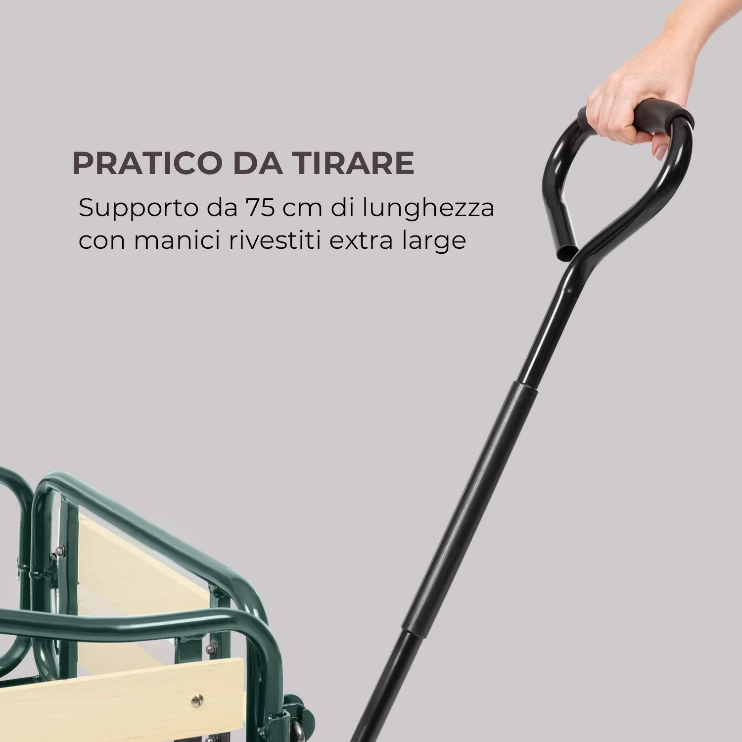 Waldbeck Ventura - Carrello da giardino, Carretto a mano, Sponde laterali ribaltabili, Resistente alle intemperie, Portata 300 kg, Telaio robusto, Ampio vano di carico, verde scuro
