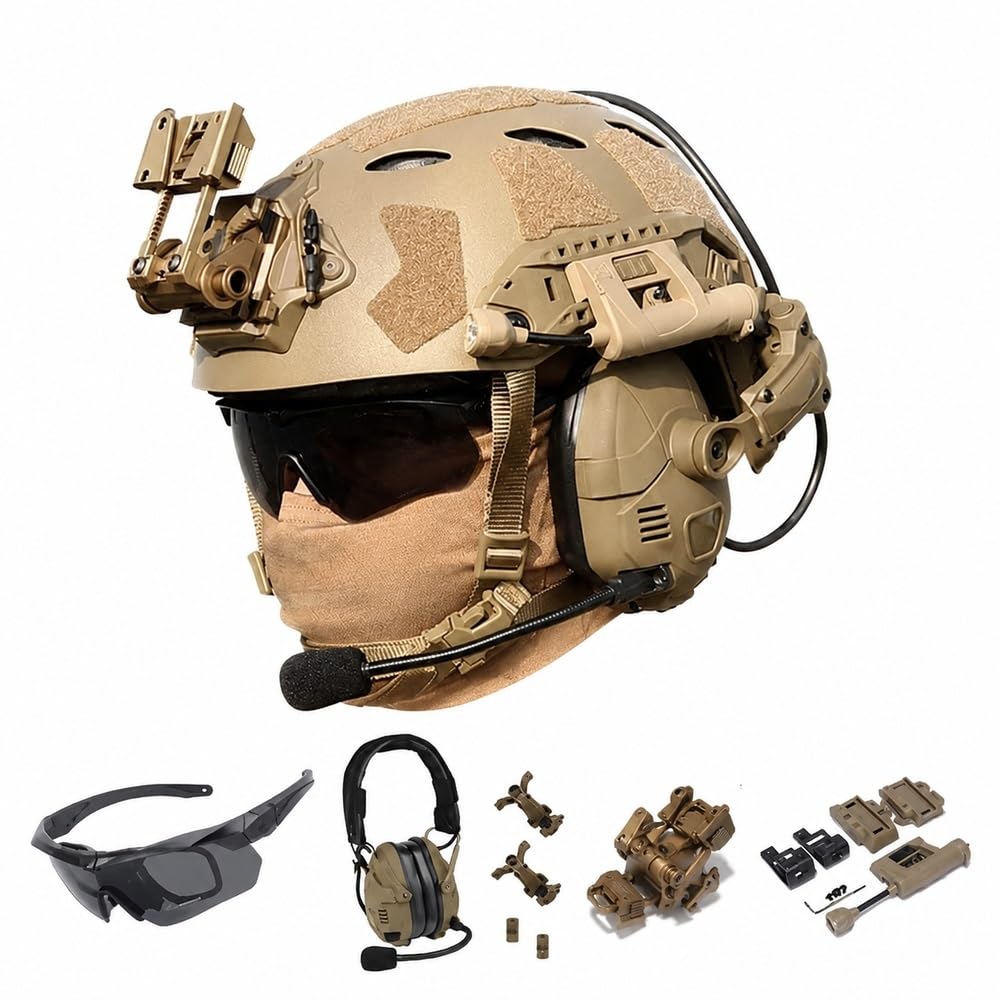 Kit de Casco Fast II con Auriculares, Gafas y Soporte Frontal