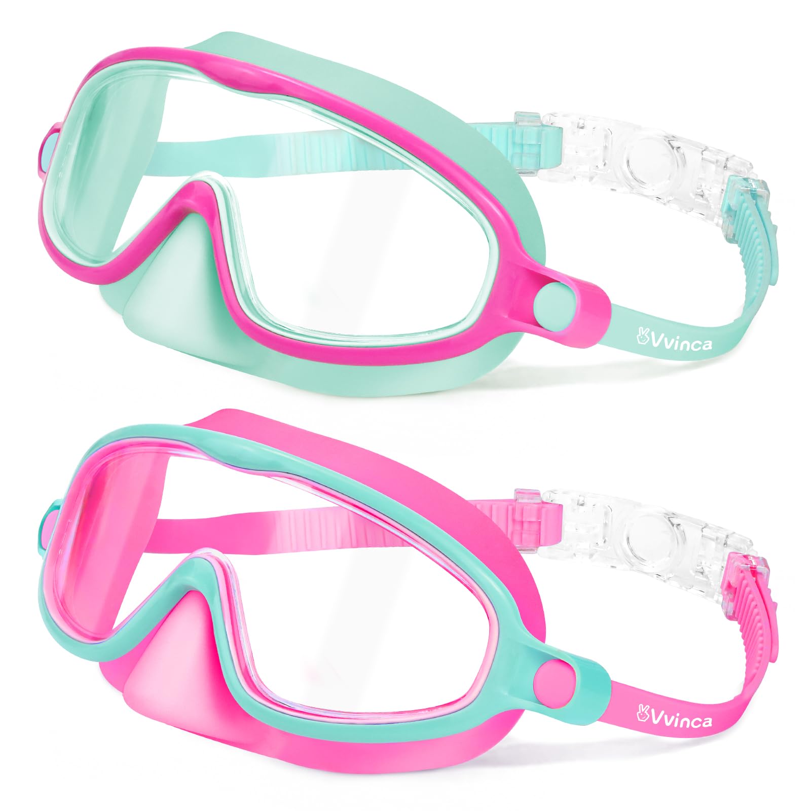 Vvinca 2 gafas de natación para niños con cubierta para la nariz, máscara de buceo de visión amplia, antivaho, UV, antirroturas, para niños de 3 a 6 años