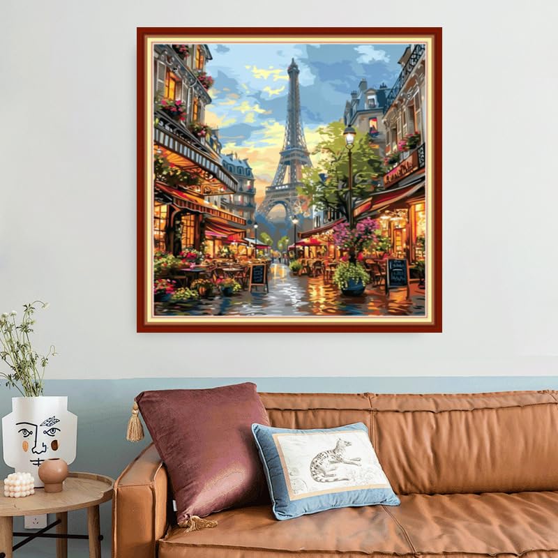 Image of Foxhool Beginners Cross Stitch Kits Stamped Full Range of Embroidery Kits for Adults DIY Cross Stitches kit Embroidery Patterns for Needlepoint kit-Eiffel Tower at Dusk 18x18 inch