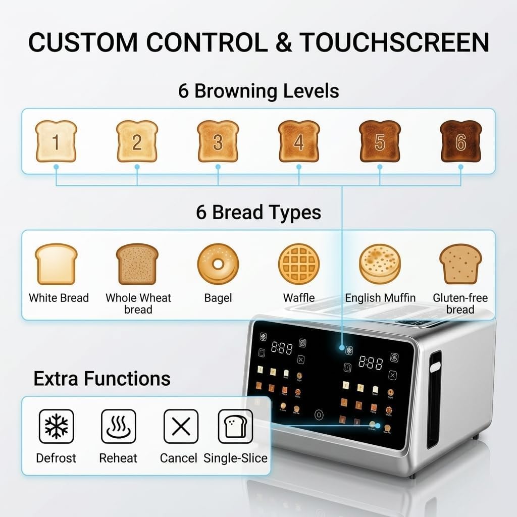 Toster 4 Slice, Digital Smart Toster z ekranem dotykowym.