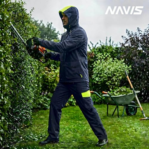 Image of Men's PRO Waterproof Workwear Rain Suit 3-Piece Set, Hi-Vis Hooded Jacket & Pants, 3L-Gore Pro-Tex Oxford, Multi-Pocket(Navy,XL)