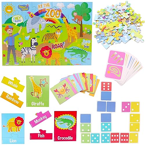 Toyland® My First 3 In 1 Blippi Puzzle Set - 45 Piece Jigsaw, 28 Dominoes & Picture Match Game - Suitable for Ages 3 + - Learning Games
