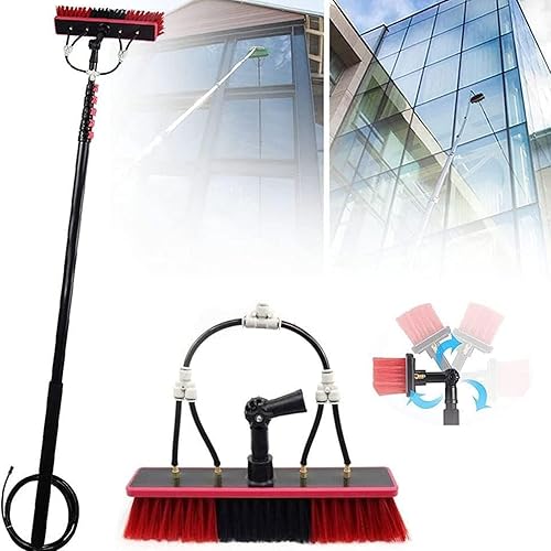 ANUU Kit de limpieza de ventanas con poste de extensión, sistema de cepillo de poste alimentado por agua, herramientas telescópicas de limpieza de