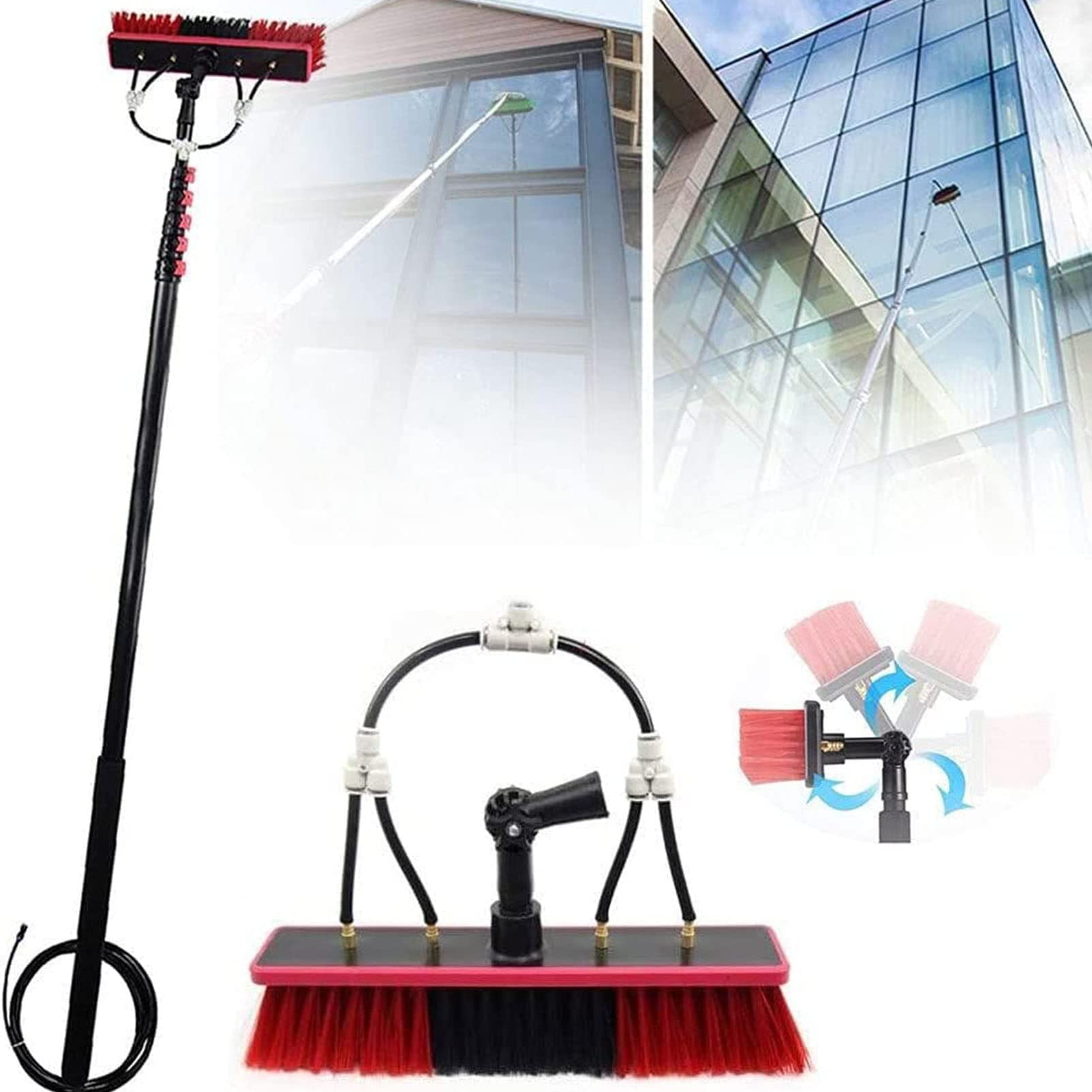 BHFLJSAQ Window Cleaning Kit with 12-39FT Extendable Water Fed Pole, Telescopic Brush System & 55cm Brush for Effortless Outdoor Window Cleaning