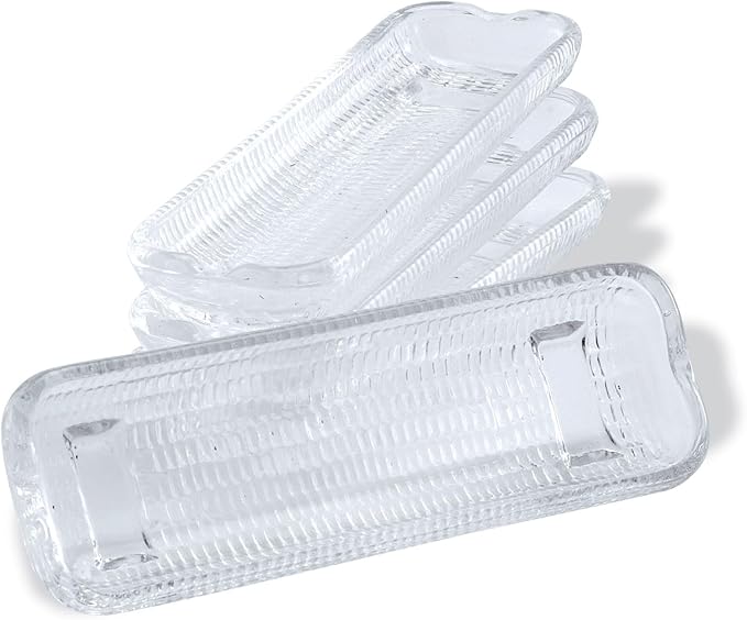 HIC Kitchen Corn Dishes, Pressed Decorative Glass, Set Of 4, For Serving Corn On The Cob, Catching Butter Drips, And Holiday Entertaining
