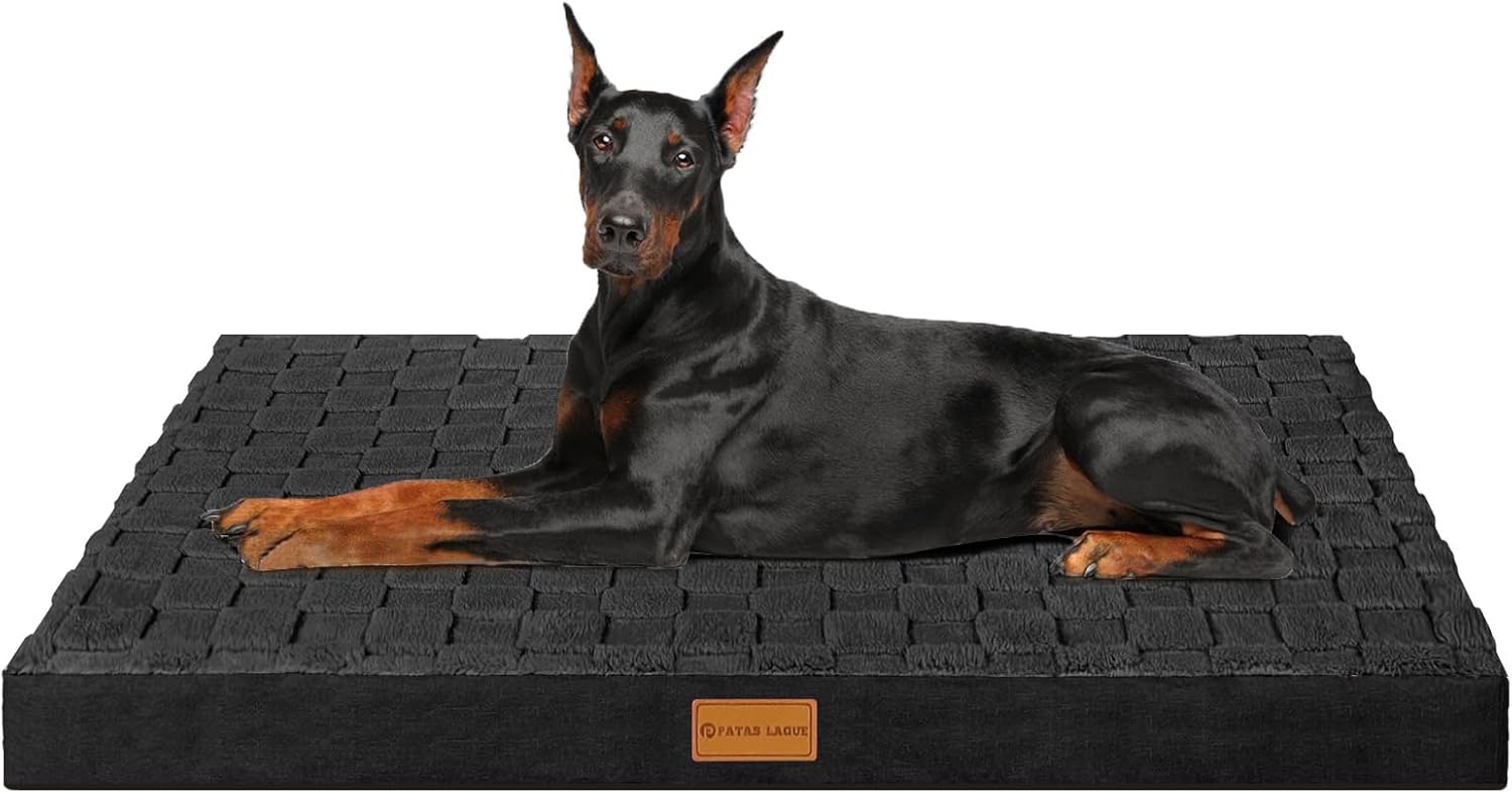 Patas Lague Checkered Orthopedic Jumbo Dog Bed for Extra Large Dogs 56''X40'', Waterproof Jumbo Dog Beds with Removable Washable Cover,Egg Crate Foam Pet Bed Mat with Nonskid Bottom, Black JUMBO:56x40x3.5 IN Black