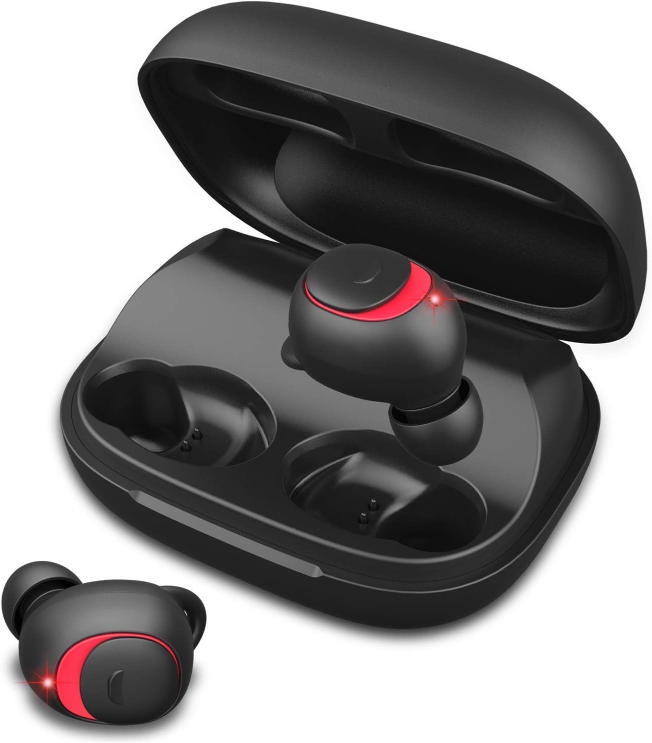 True Wireless Earburds Bluetooth Headphones 72H Playtime Binaural Call Auto Pairing Stereo Earphones with Portable 2200mAH Charging Case (Black)