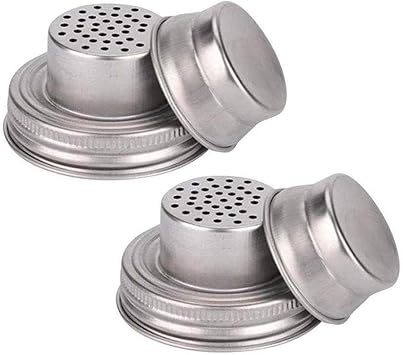 Mason Jar Shaker Lids, 2-Pack, Stainless Steel, Silver, Compact, Screw Top, Dishwasher Safe