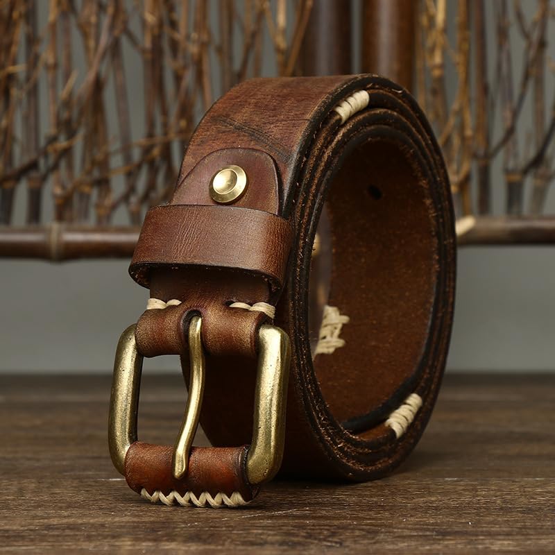 Leather Belt Vintage Distressed Full Grain 4mm Thick Heavy Duty Handmade Real Solid Leather Waist Strap for Jean Pants2