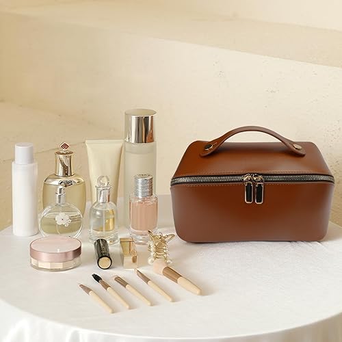 Miniatura 2 de XASRVIR Bolsa de maquillaje para mujer, bolsa de maquillaje de viaje de gran capacidad, bolsa de maquillaje plana portátil de gran apertura, bolsa