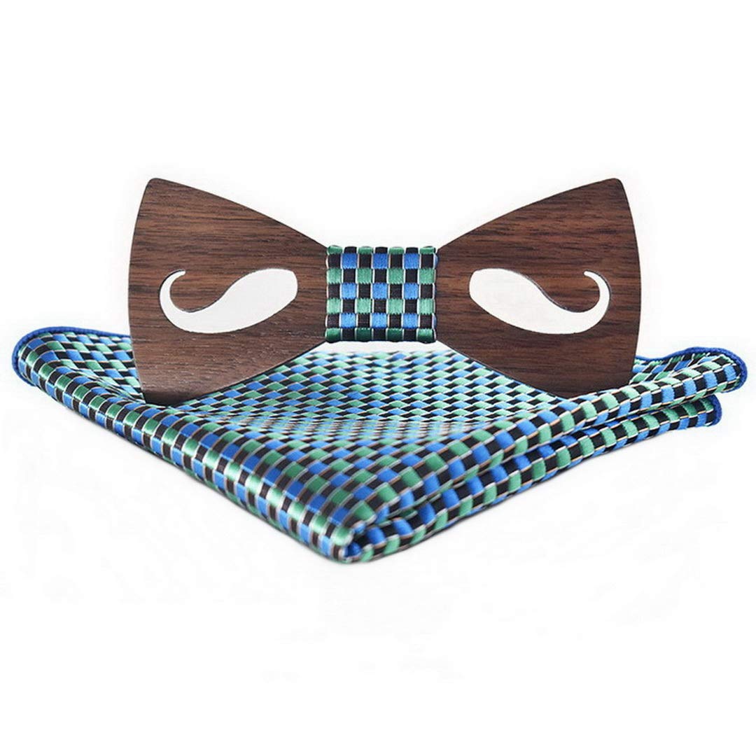 Ukerdo Hueco Bosque Pajaritas Cuadrados de Bolsillo Set Bigote Madera Moños Pañuelo para Hombre Cumpleaños Aniversario Regalo