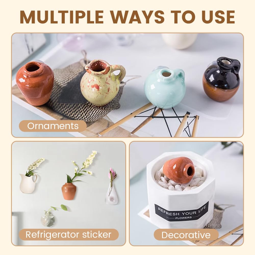 Mini wazon na lodówkę, 2025, nowy mini wazon ceramiczny, magnesy na lodówkę, wazony na pąki, ceramiczny, 3D, zabawne, akcesoria do lodówki, dekoracja kuchni, biura, 8 szt