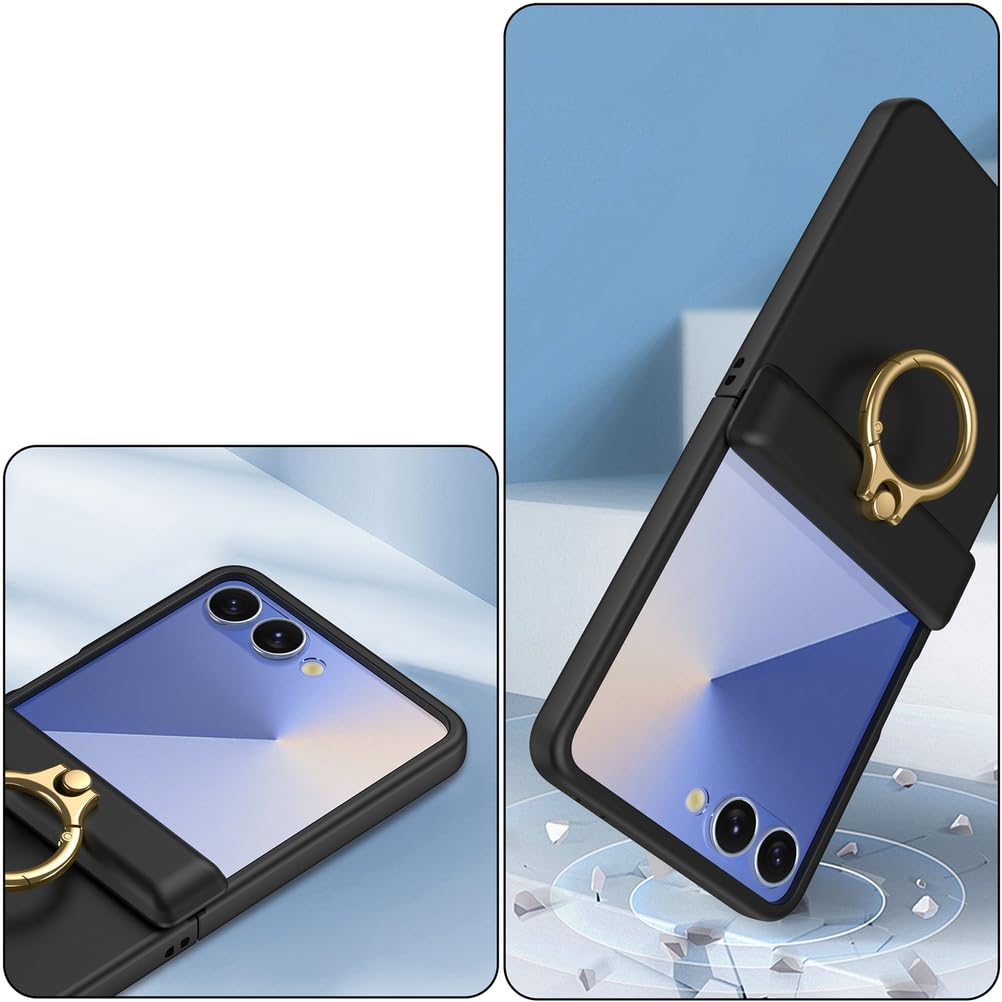 Étui pour Samsung Galaxy Z Flip 7, Ultra Mince Protection Écran Housse Charnière Antichoc avec Anneau Support Protectrice Dure PC Coque,Bleu,Flip 7