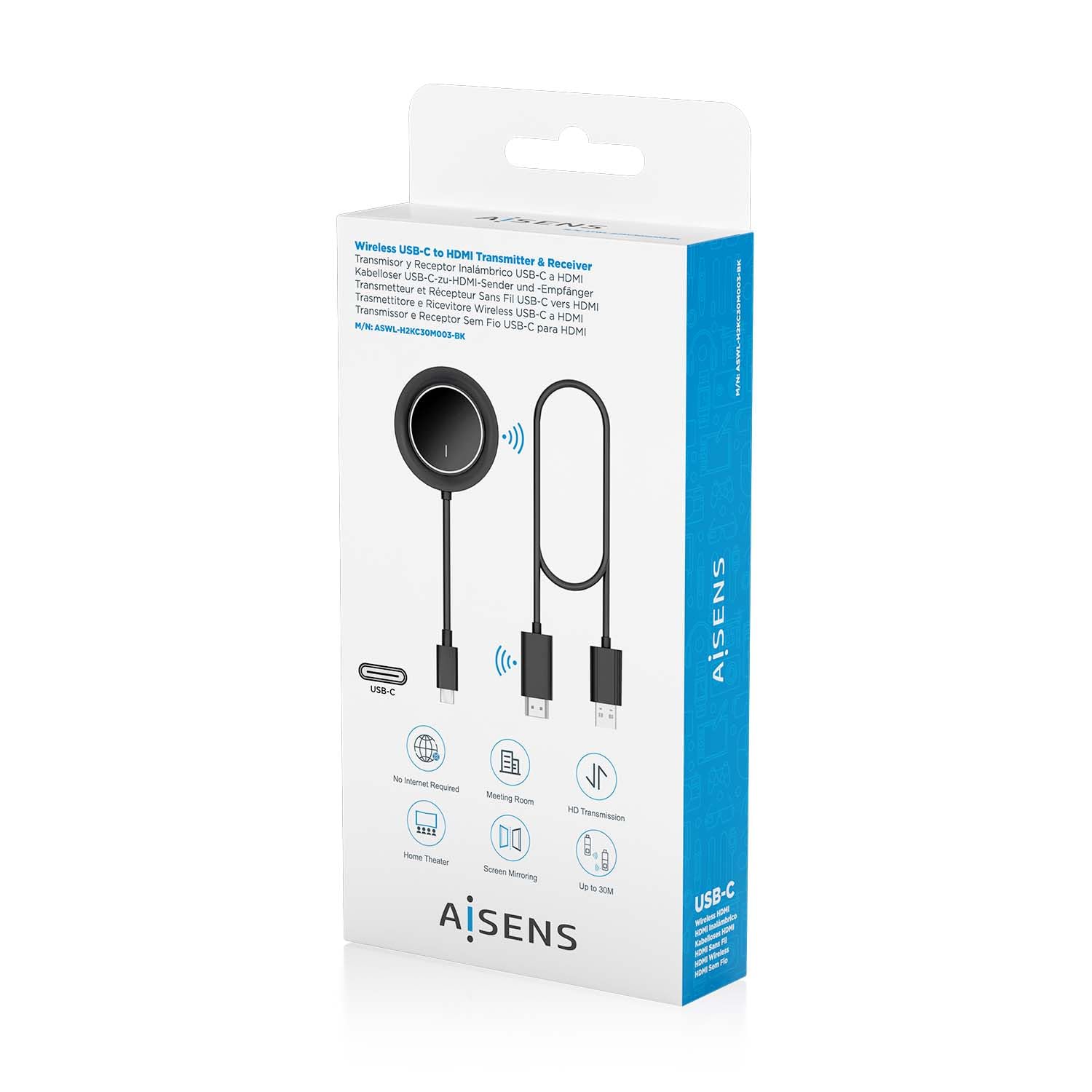 AISENS - ASWL-H2KC30M003-BK - USB-C A HDMI INALAMBRICO 1080P 30M