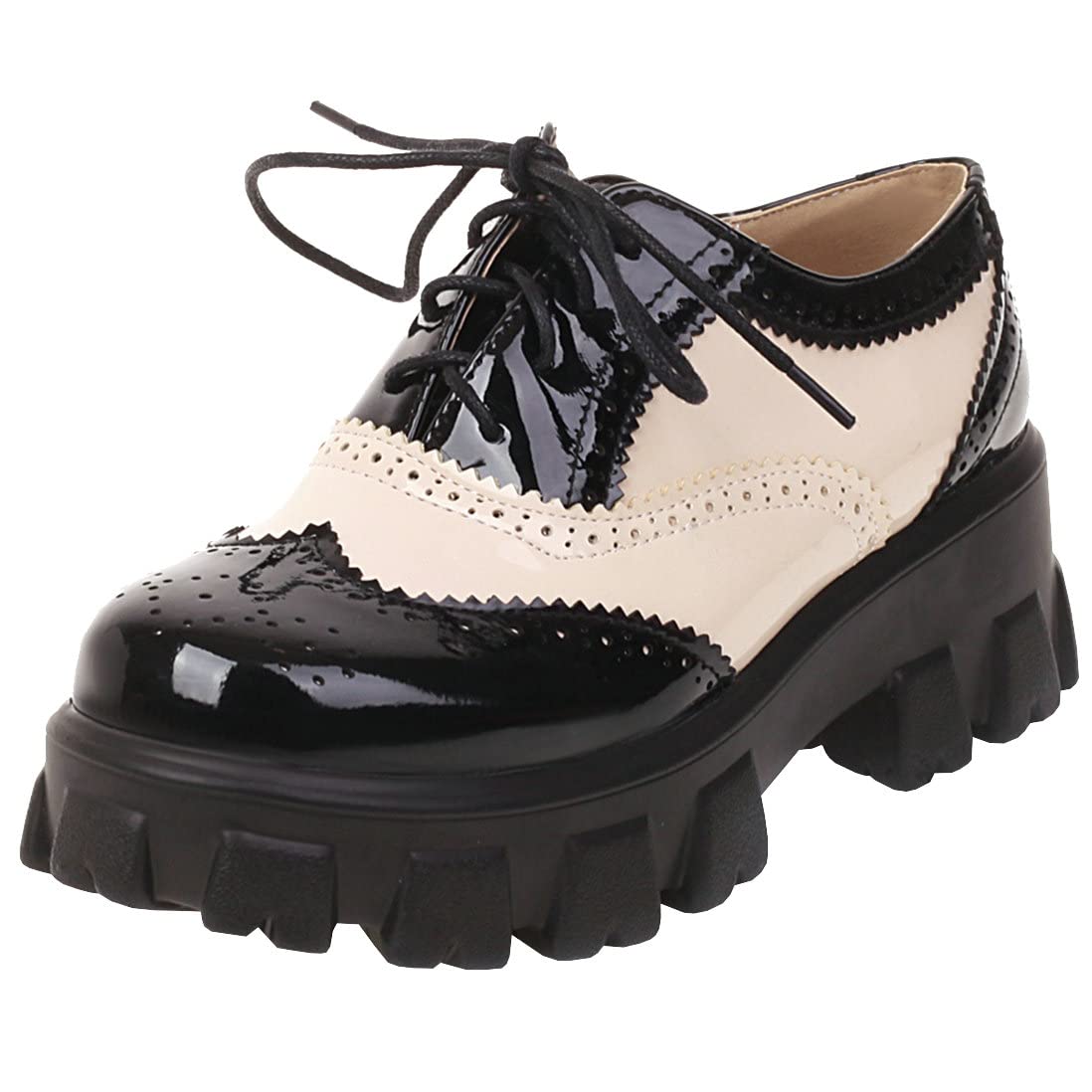 Etebella Womens Lace Up Oxford Shoes Wingtip Brogue Chunky Platform Pumps