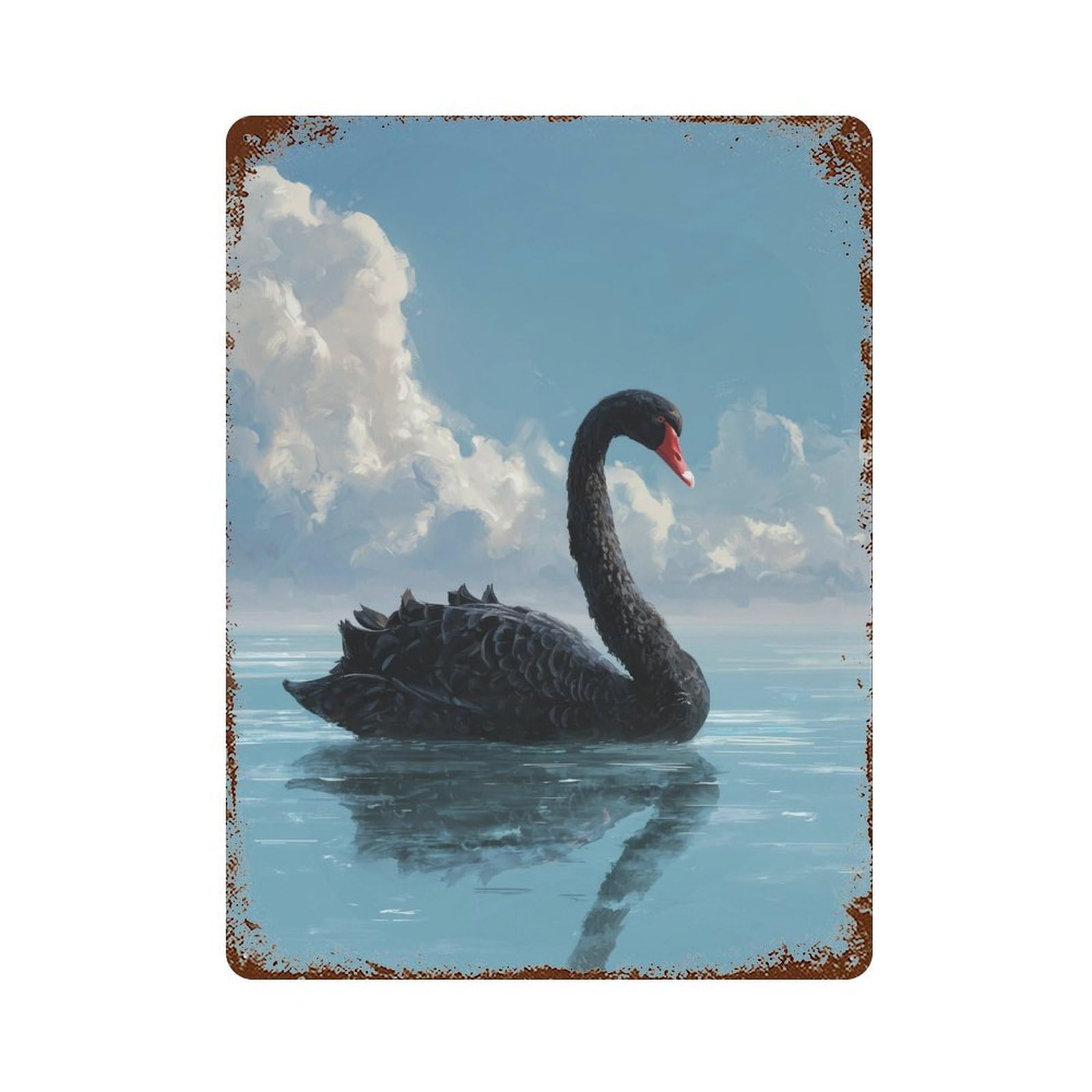 Black Swan Painting 15.7"x11.8" Distressed Metal Wall Sign, Shabby Chic Decor for Shed, Workshop And Garage Wall Decor